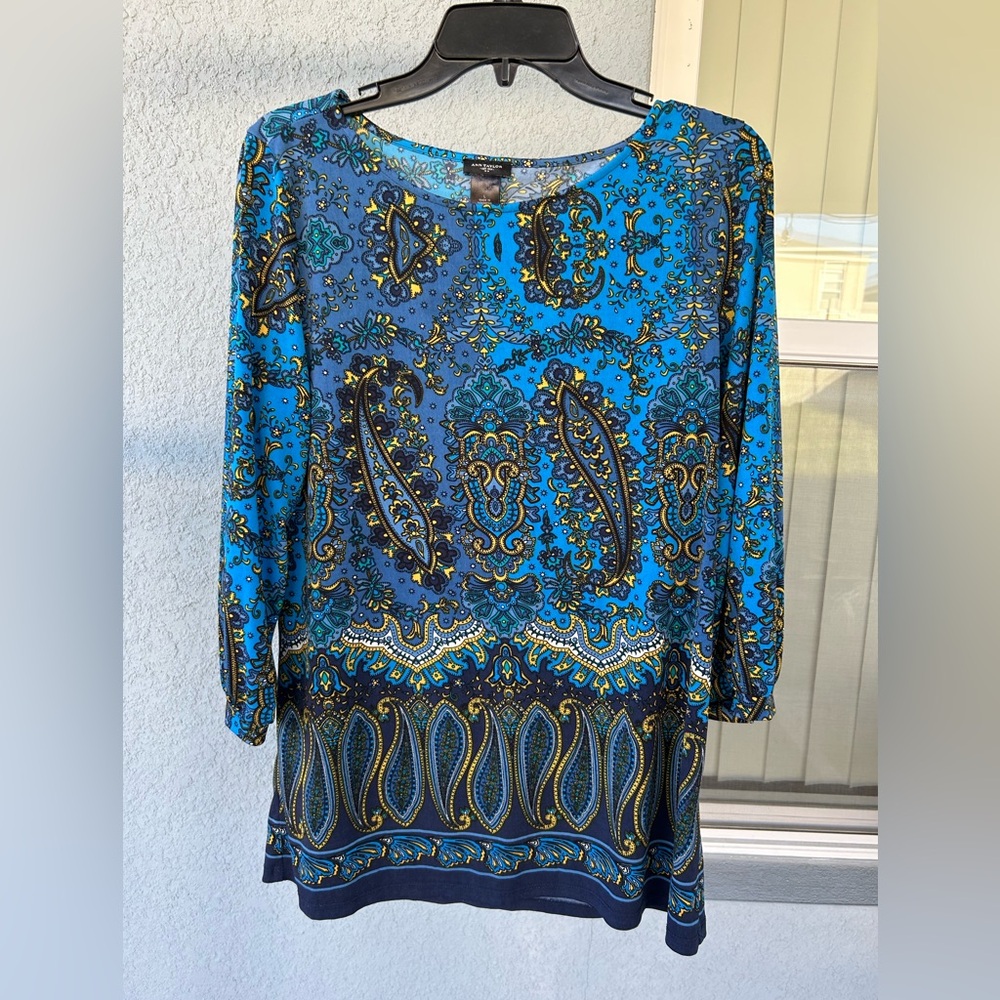 Ann Taylor Paisley 3/4 Sleeves Stretchy Popover Top Size L